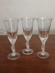 Lot 3 Igor Carl Faberge KISSING DOVES Frosted Elegant Crystal Stems WINE GOBLETS