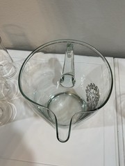 Vtg Silver 25th Anniversary Clear Glass Pitcher 6 Glasses Silver Accent Set Gift
