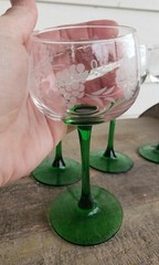 Set of 4 Rhine Wine Flared Emerald CRISTAL D’ARQUES-DURAND 6⅜” Etched Grapes 🎄