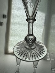 Set Of 4 Antique Saint Louis Crystal Massenet Etch Small Sherry Wine Cordials
