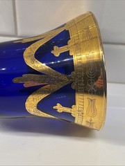 VTG Horchow 24 KtGold Cobalt Blue Crystal Wine Water Glass Goblet ITALY