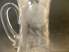 Vintage ABP Etched Rose & Daisy Crystal Pitcher 10.5″ x 5.63″ Excellent Cond