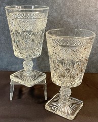 2 Imperial Glass Cape Cod Clear 6-1/2” Goblets 1602 Golf Ball Stem Square Foot