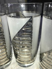 Set of 5 CULVER SIlver SHIP’S SAIL Frosted CLOUDS Striped 16oz Highball TUMBLER