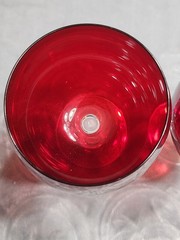 2 Lenox Ruby Red Balloon Wine Glasses Clear Stem & Base 8.75″