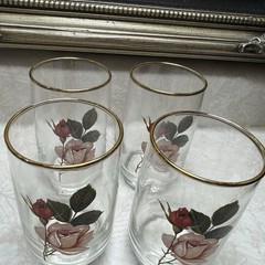 4 West Virginia Glasses Radiant Rose 4” Vintage Juice Glasses .