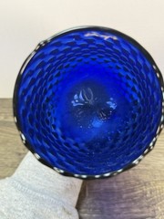 Vintage Cobalt Blue Glass Champagne Flute Goblet Optic Swirl Stem 10”