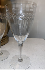 7 Vintage Seneca Laurel Leaf Wheel Cut Optic Wine Glass Flutes Beveled MINT
