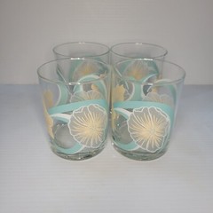 Culver Double Old Fasioned Rocks Glass Set Of 4 Pastel Floral Hibiscus vtg