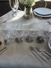 Vintage 1955- Libbey Carlton (Dots) 7″ Water Goblets, Made in the USA- 4 Avail.