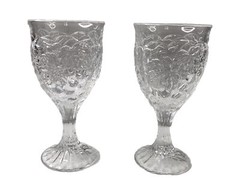 Vintage Noritake Crystal Arbor Set of 2 Wine Goblets Embossed Grapes & Leaves