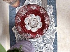 Bohemian Red Cut To Clear Crystal Wine Glass Floral Tall Stemware Decor Pattern