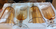 BELK Home Accents Optic Swirl Iced Beverages 4pc Goblets Glasses Amber