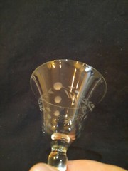 Lot of 6 Elegant Wheel Cut Stemware Etched Draped Leaves and Dots Vintage