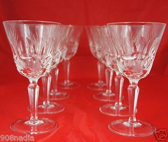 VINTAGE FINE CUT GLASS OR CRYSTAL WINE/WATER SET 8 NAPOLI FAN/THUMBPRINT