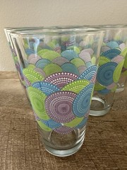 Libbey Drinking Glasses Blue Green Purple Medallions Circles Glass Tumblers (6)