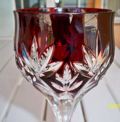 3 Cut to Clear Bohemian Crystal Wine Hock Glasses 2 Cobalt Blue & Ruby Red