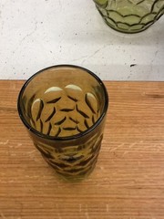 Set of 3 Vintage Imperial Glass Provincial Green Thumbprint Juice Tumblers 6In.