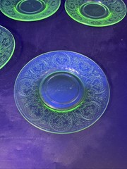 Lot Of 5 Uranium Indiana Glass Horseshoe Cup & Saucer Sets Green Depression GLOW