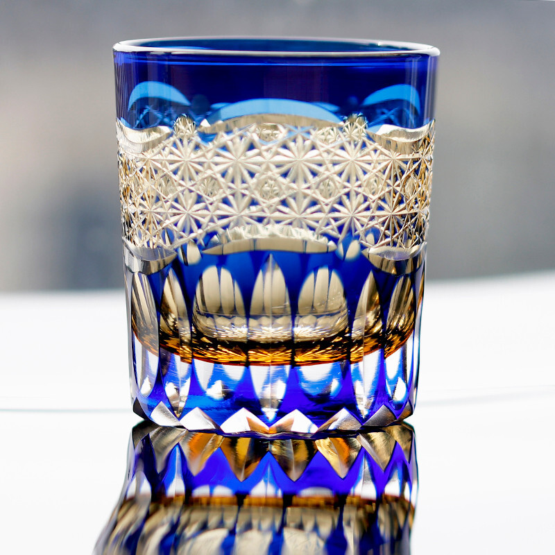 Special Hand Carved Color Overlay Glass Edo Kiriko Glass Whiskey Glasses 240ml