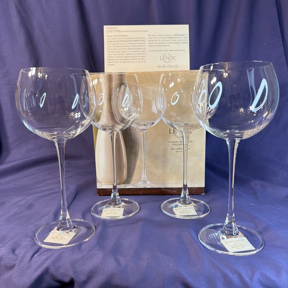Lenox Tuscany Classics Crystal Balloon Red Wine Glasses Set of 4 Open NIB 15.5oz
