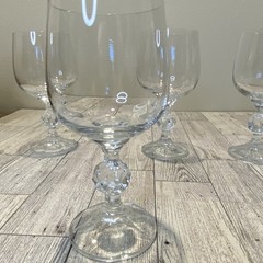 Vtg. Bohemia Crystal Claudia Prism Ball Stem Wine Glasses Set Of 4 8 Oz Elegant
