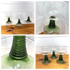 Set 3 Cristal d’Arques Durand Green Beehive Roemer Wine Glass / Goblet MCM
