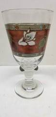 2 LIBBEY FLORAL FALL AUTUMN TEAL BROWN GLASS GOBLETS 7″