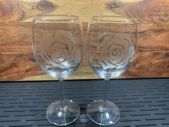 Frosted Rose Flower Wine Clear Glasses, Set Of 2