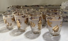 Vintage Libbey Golden Foliage Old Fashion Rocks Glasses 3.5 Tall Set of 8