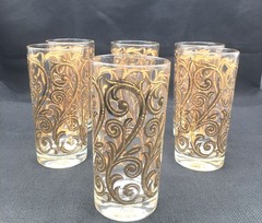 Culver Iberia Baroque Scroll Tumblers High Tall Glasses 22K Gold 5.5” Set Of 6