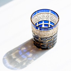 Whiskey Crystal Glass Tumbler Hand Cut To Clear Edo Kiriko Glass 9oz/250ml Blue