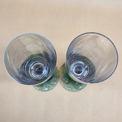 Vtg Rare Exquisite Daum France Signed Champagne Flutes Glasses Green Leaves Stem