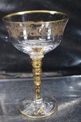 Vintage Set of 4 Etched Champagne/Martini/Tall Sherbet Gold Encrusted {878}