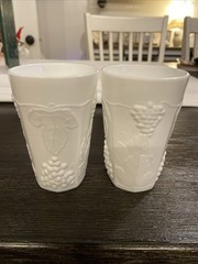 Indiana Colony Harvest Grape Milk Glass – Flat Juice Glass, 4 inch Set Of 2