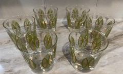 Set of 6 Mid-Century Rock Glasses Green and Gold by Libbey Glass Co **Read!!***