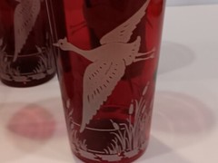 Vintage Anchor Hocking Glass Ruby Royal Wild Geese Cattails Tumbler Set of 5