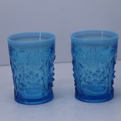 PAIR Northwood Era opalescent Aqua Water Glass/Tumblers Lotus/Water Lily