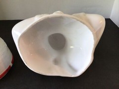 RARE VTG FOSTORIA AMERICAN MILK GLASS *SANTA CLAUS* COOKIE JAR HOLDING TOY SACK