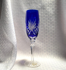 AJKA CAROLYNE CHAMPAGNE FLUTE COBALT BLUE CUT TO CLEAR CRYSTAL BOHEMIAN HUNGARY
