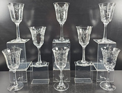 8 Lenox Castle Garden Wine Glasses Set Vintage Clear Floral Etch Optic Bowl Lot