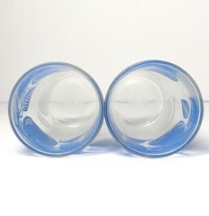 Vintage Swanky Swig Juice Glass Blue Apple Peach White Leaves Tumbler MCM Set 2
