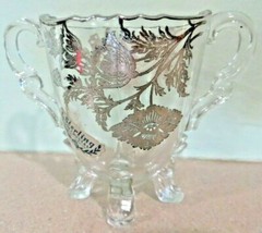 Sterling Silver flowers on Crystal glass 4 footed Applied handles sugar bowl cup