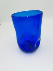 Single VTG Blenko Cobalt Blue Pinched Dimple Apx 4” Handblown Art Glass Tumbler