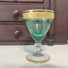 Bryce Bros Uranium Glass Sherbet Glasses Set 8 Green Gold Encrusted Elegant