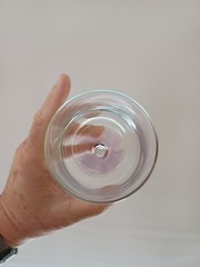 Set of (4) Clear Glass-Short Stemmed-Water Goblets-Lilac Plum Bottoms.