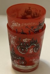 Vintage Fire Engine Frosted Shot Glass Red Firefighter Barware New York Veteran