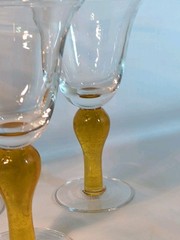 Lot of 4 Vtg Bubble Glasses flared wine goblets Amber stem XL 14oz Large Elegant