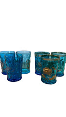 Antique Transparent Blue Original Poppy with Gold Accents – Pitcher & 6 Tumblers