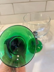 Pair MCM Roemer Green Ribbed Stem Goblets Vintage French Wine Cocktail Barware